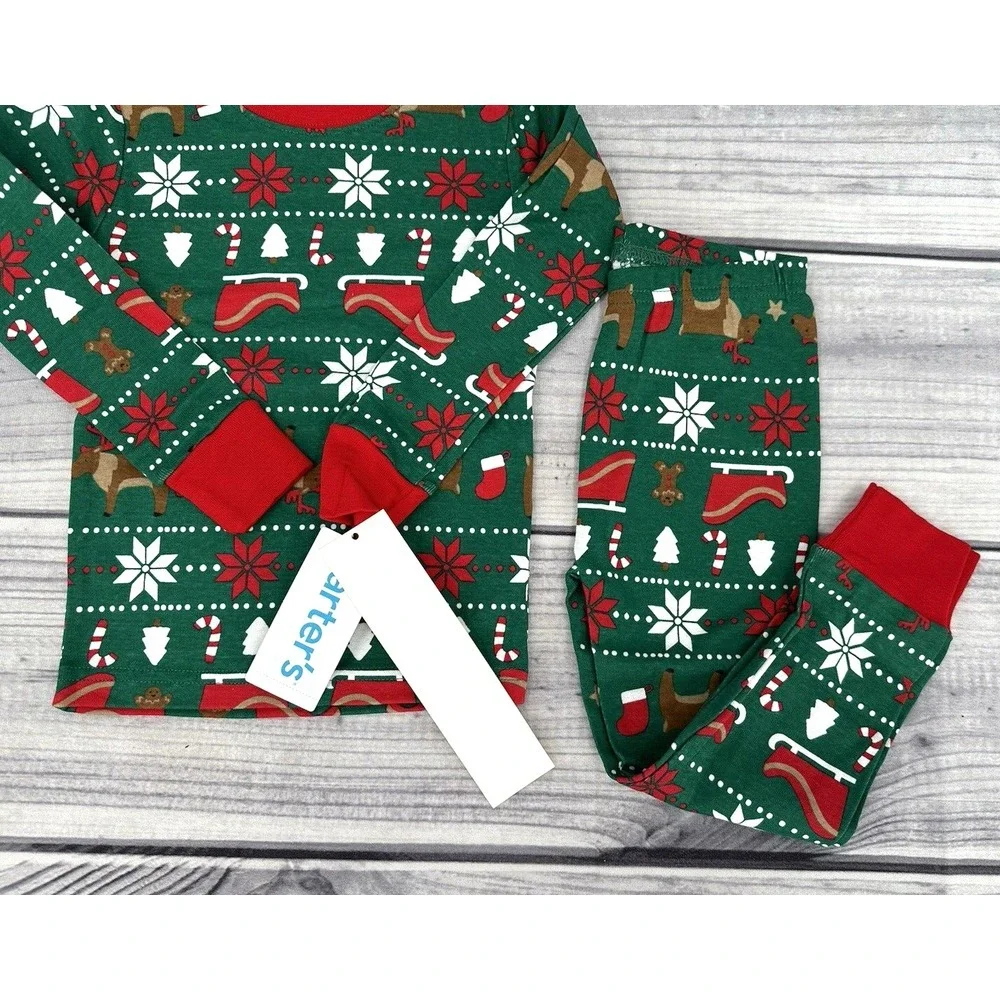 CARTER'S FAIR ISLE CHRISTMAS PAJAMA SET Toddler Boy Size 2T GREEN‎ NEW WITH TAGS